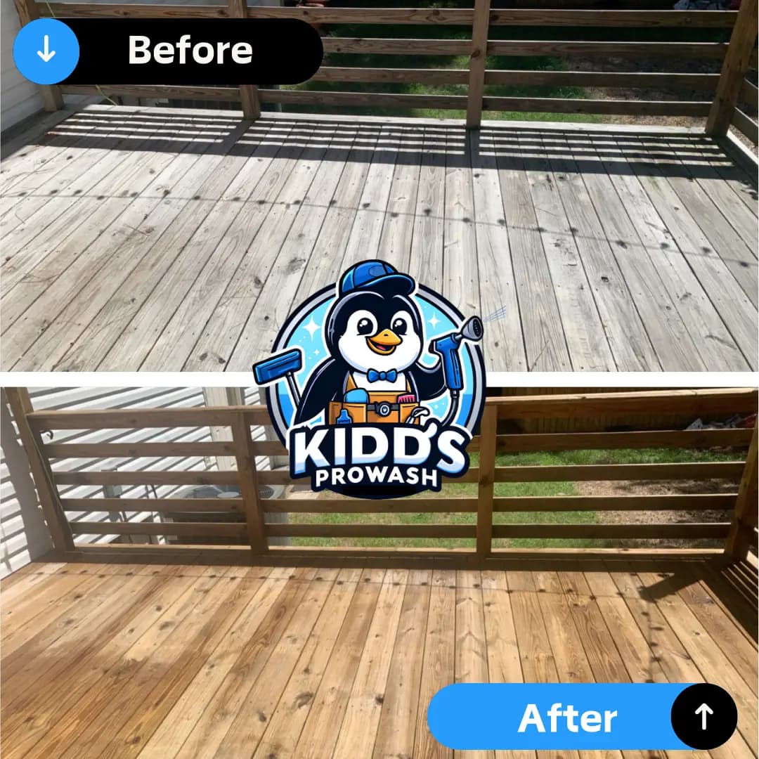 Deck cleaning in Jefferson, GA showcasing a freshly cleaned deck free of dirt, grime, and algae.
