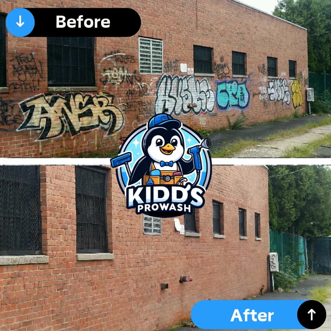 Graffiti removal services in Braselton, GA with walls and fences cleaned from unwanted graffiti using high-pressure washing.